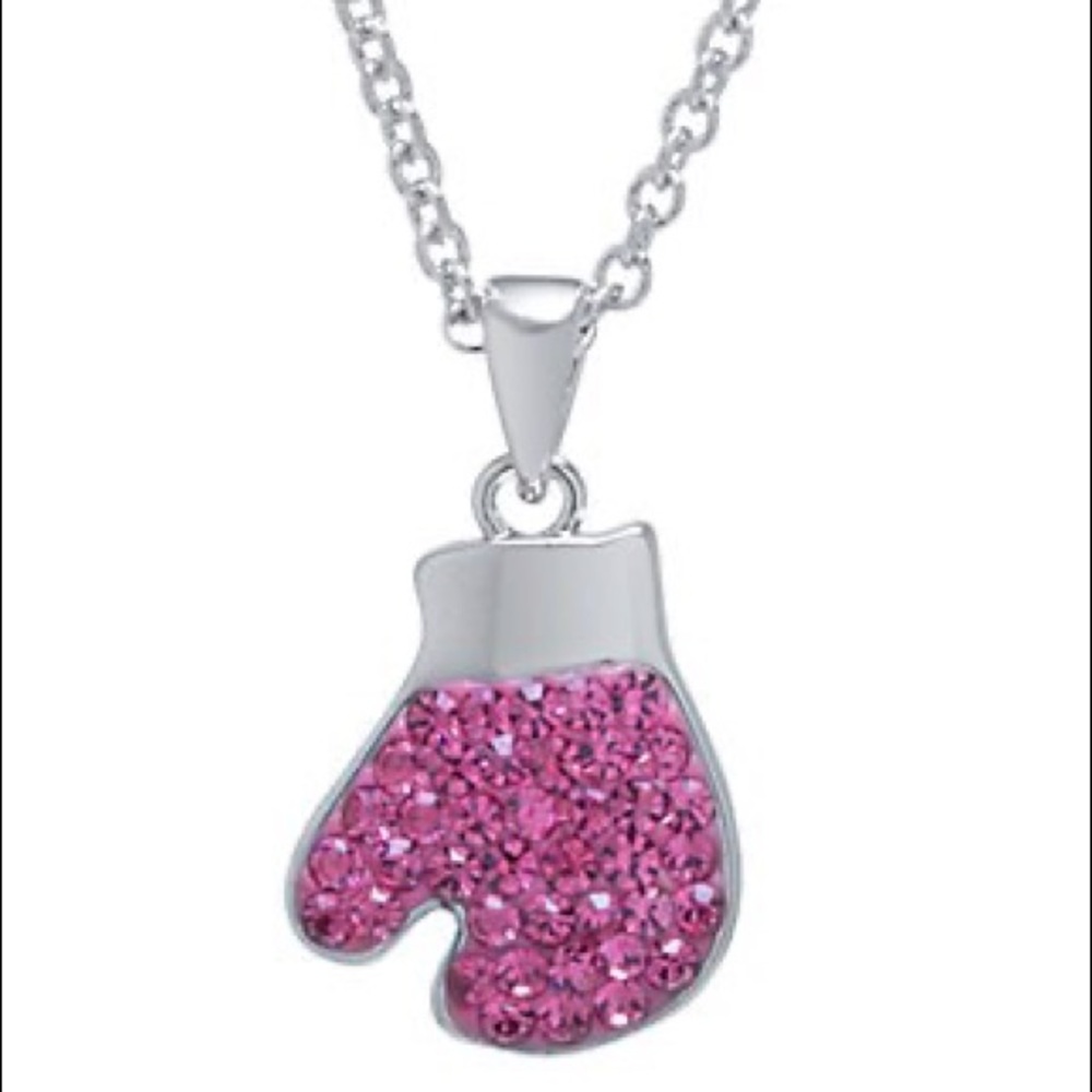 Silver Boxing Pink Sparkle Glove Necklace